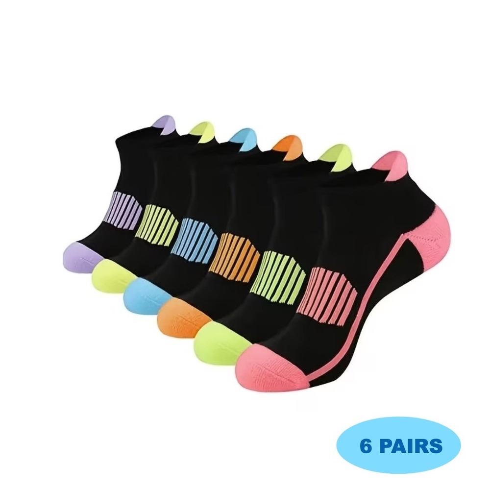 Colorful Athletic Women's Socks 6 PACK Tab Low Cut High Quality NEW 7-10